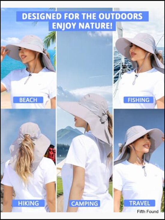 Women\'s UPF 50+ Sun Hat with Wide Brim Neck Flap Ponytail Hole
